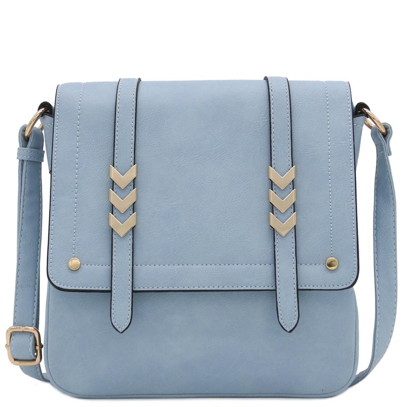 ALYSSA Double Compartment Large Flapover Crossbody Bag (Light Blue) - Image 1